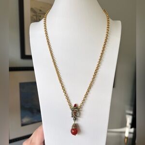 Heidi Daus Swarovski Crystal Carnelian Bead Christmas Lantern Pendant Necklace